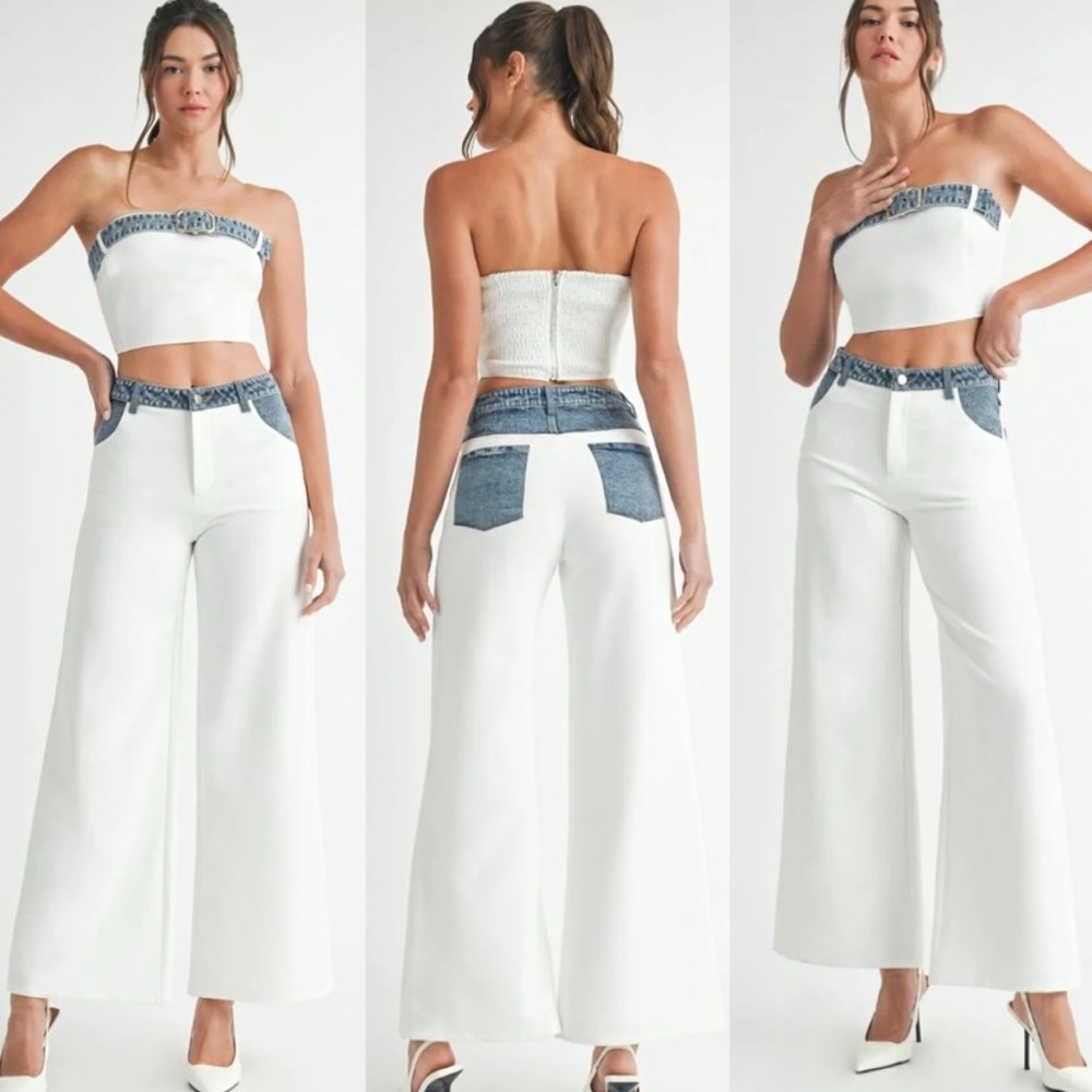 White Denim Contrast
Tube Top and Jeans SET (SZ L)